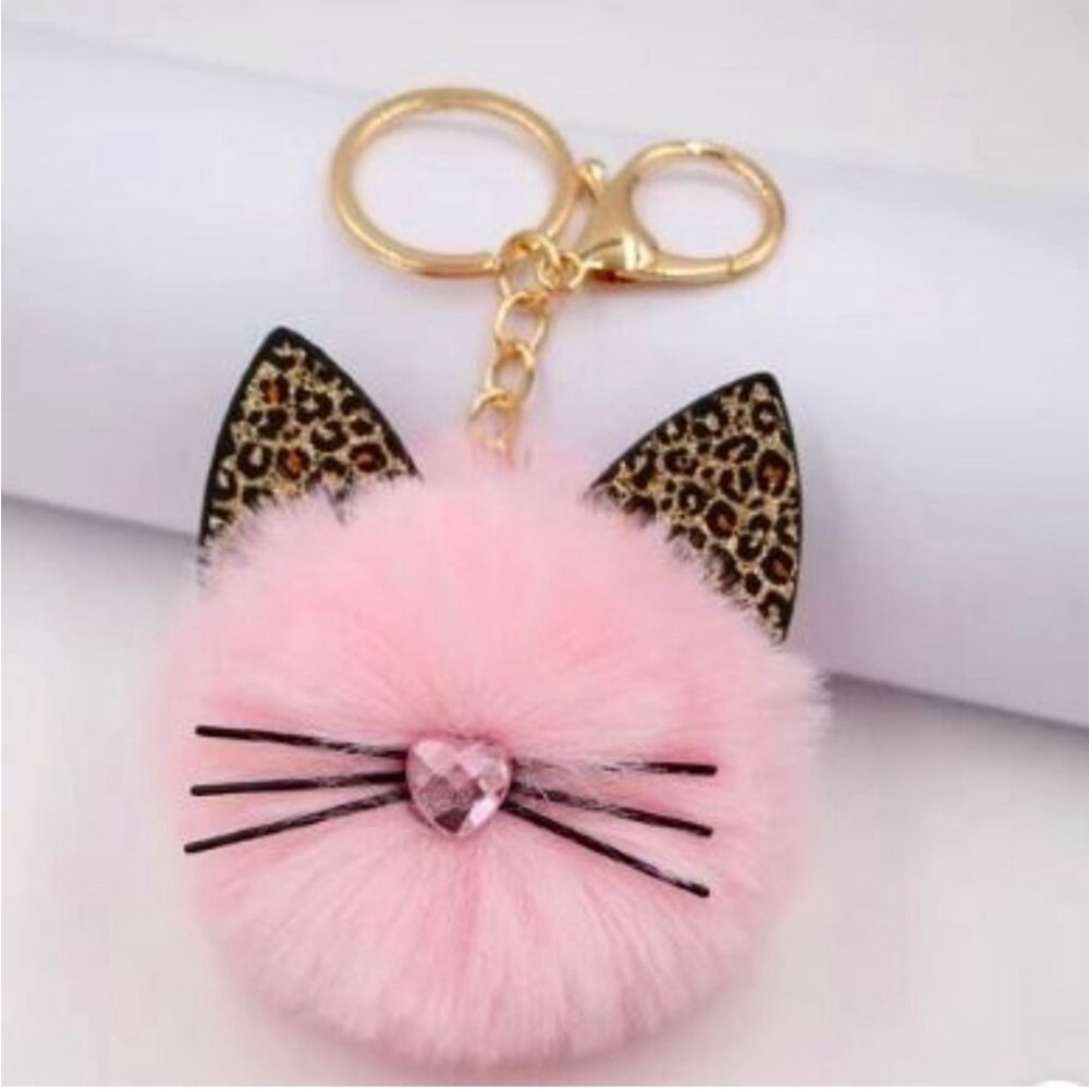 Pink Fluffy Kitty Cat Bag Charm Keychain